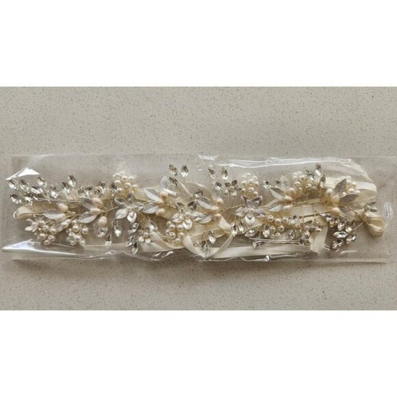 New Handmade Rhinestone Wedding Headband Flower-Leaf Bridal Headpieces - Picture 2 of 2